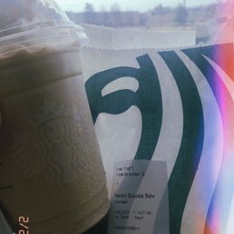 Bacon, Gouda, & Egg Breakfast Sandwich & Caramel frappe