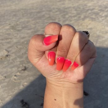 Havana Nails & Spa - Skinny coffin with hot orange and hot pink ombré - Nail Salons Near Me - Corpus Christi, Texas Havana Nails & Spa - Skinny coffin with hot orange and hot pink ombré - Nail Salons Near Me - Corpus Christi, Texas