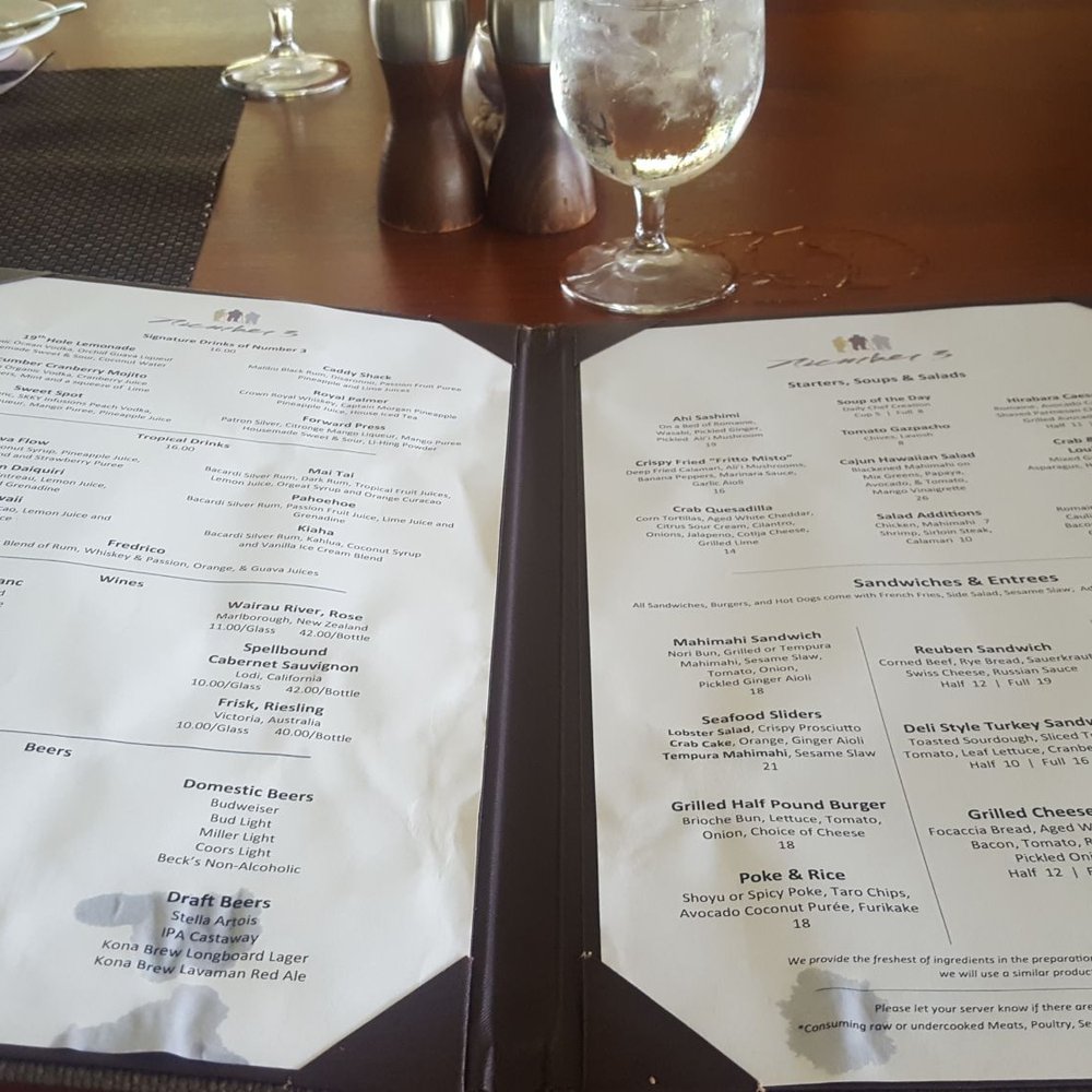 Number 3 Restaurant - The menu - New American Near Me - Kohala Coast, Hawaii