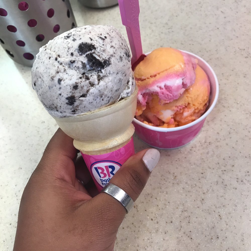 Baskin-Robbins - Oreo Oreo Cookies 'n Cream on a sugar cone and Rainbow Sherbet in a cup! - Ice Cream & Frozen Yogurt Near Me - Austin, Texas