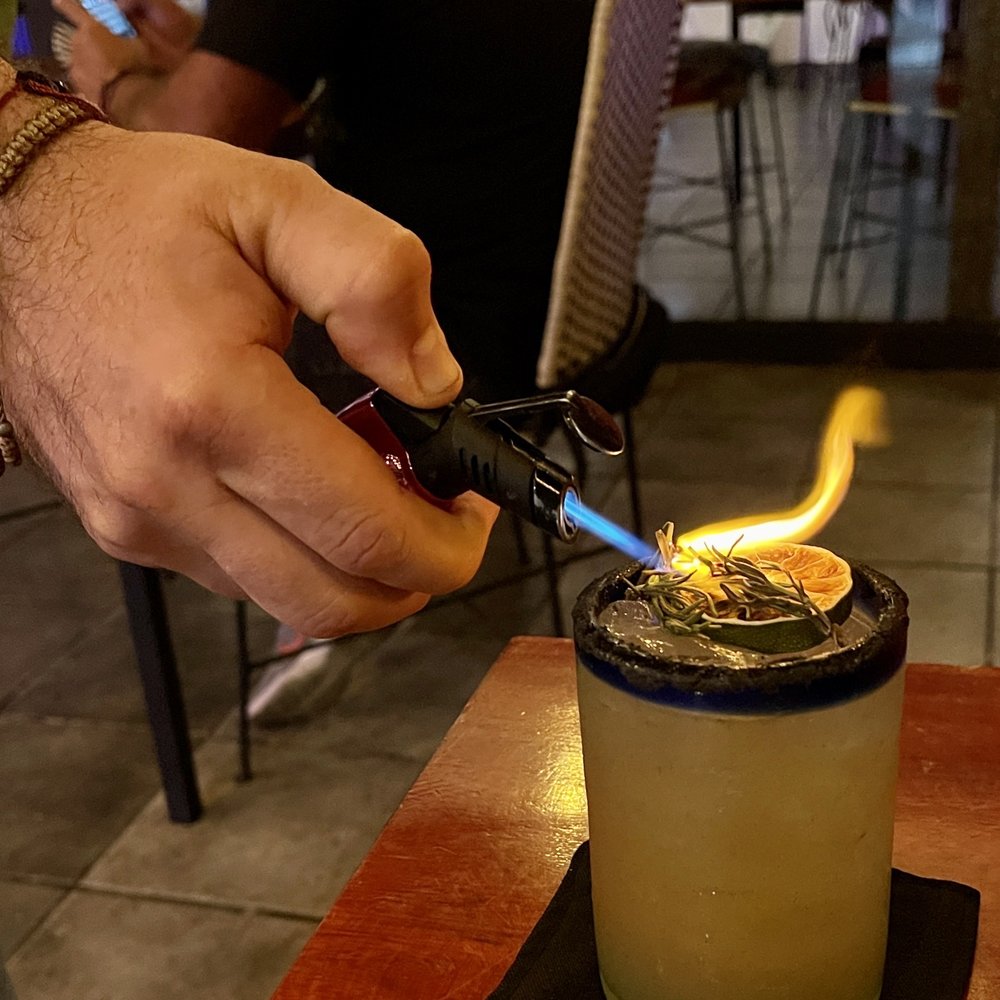 Merida Grill - mezcal drink special "flamed" - Mexican Near Me - Puerto Vallarta, JAL