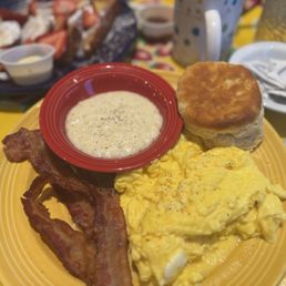 Flying Biscuit Breakfast - bacon, eggs, grits and biscuit. The grits tasted just like my mom makes them - creamy and no sugar! Flying Biscuit Breakfast - bacon, eggs, grits and biscuit. The grits tasted just like my mom makes them - creamy and no sugar!