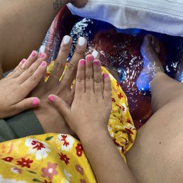 Gel white nail polish & classic kid set for my daughter while getting a pedicure. Gel white nail polish & classic kid set for my daughter while getting a pedicure.