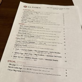 Wa Ramen - Menu as of 3/3/24 - Ramen Near Me - Orlando, Florida