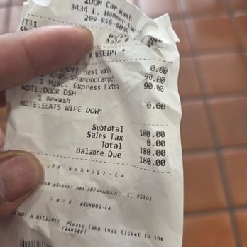 Zoom Car Wash - Receipt - Car Wash Near Me - Stockton, California