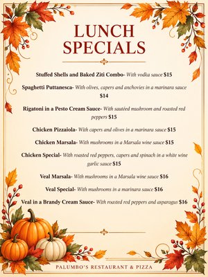 Menu photo 1 Palumbo Restaurant & Pizza Holmdel, NJ Menu photo 1 Palumbo Restaurant & Pizza Holmdel, NJ
