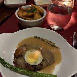 Steak with Qual Egg and Potato Wedges