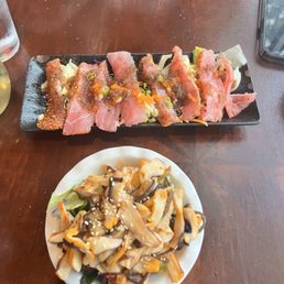 Tuna tataki, squid salad Tuna tataki, squid salad