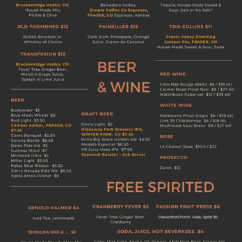 The Birdie Lounge - Cocktails, Beer and Wine. We sell anything on this menu to go! - Sports Bars Near Me - Fraser, Colorado