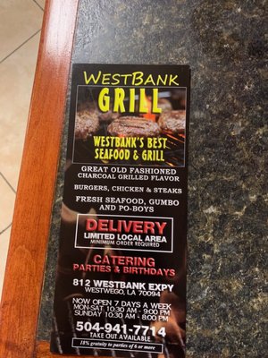 Menu photo 8 Westbank Grill Westwego, LA