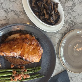 J Gilbert's - I ordered the Maple Plank Salmon with Grilled Asparagus and wild mushrooms with truffle butter. - Bars Near Me - Omaha, Nebraska J Gilbert's - I ordered the Maple Plank Salmon with Grilled Asparagus and wild mushrooms with truffle butter. - Bars Near Me - Omaha, Nebraska