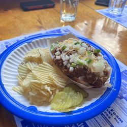 The Tavern - That's my friends chili dog. I got a burger it vanished idk what happened