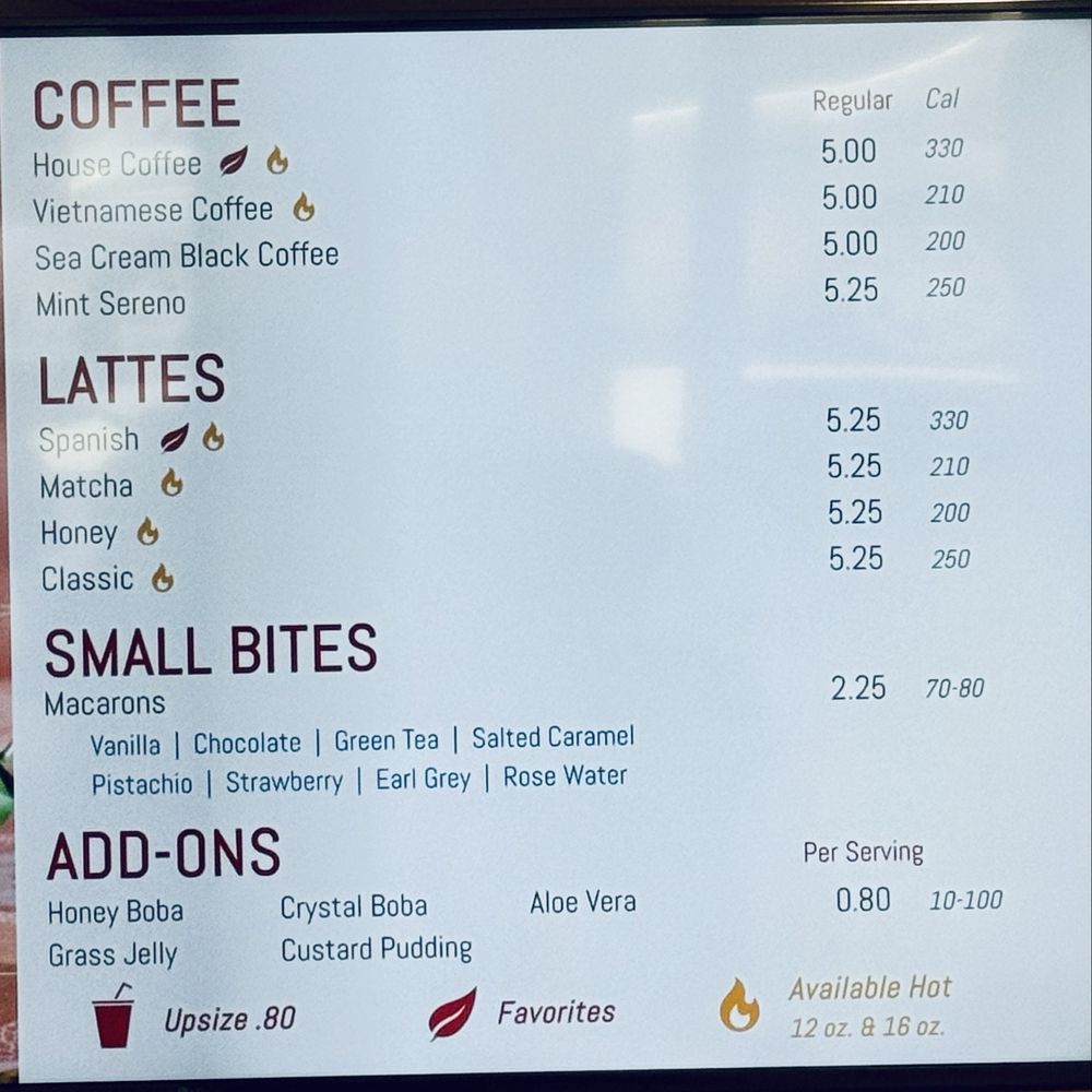 7 Leaves Cafe - Coffee, add-ons, and  macaron menu (6/2/25) - Coffee & Tea Near Me - Phoenix, Arizona