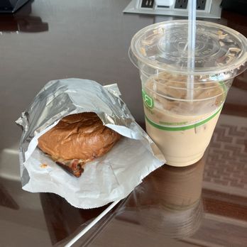 Bean Bar Café - Bacon, egg, and cheese breakfast sandwich and a vanilla latte - Breakfast & Brunch Near Me - San Francisco, California Bean Bar Café - Bacon, egg, and cheese breakfast sandwich and a vanilla latte - Breakfast & Brunch Near Me - San Francisco, California