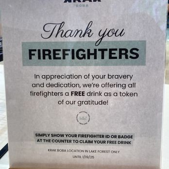Krak Boba - Helping firefighters - Bubble Tea Near Me - Lake Forest, California Krak Boba - Helping firefighters - Bubble Tea Near Me - Lake Forest, California
