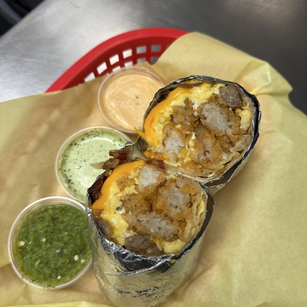 Bread & Breakfast - Burbank - Tots and sausage breakfast burrito - Breakfast & Brunch Near Me - Burbank, California Bread & Breakfast - Burbank - Tots and sausage breakfast burrito - Breakfast & Brunch Near Me - Burbank, California