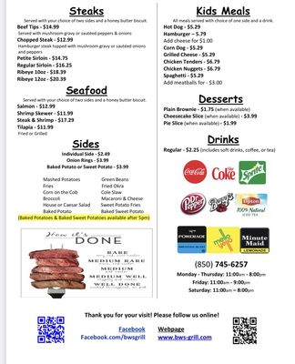 Menu photo 1 BW's Grill Crawfordville, FL