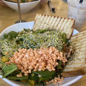Green Table Cafe - Iced Chai Latte and some green sprout salad - Cafes Near Me - Los Angeles, California