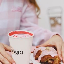 Almond Milk Latte with Pink + Strawberry Croissant