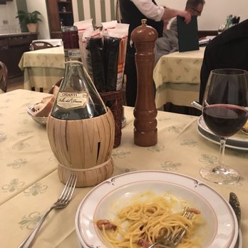 Trattoria Toscana da Giovanni - Red "table wine" spaghetti carbonara - Tuscan Near Me - Milan, Michigan Trattoria Toscana da Giovanni - Red "table wine" spaghetti carbonara - Tuscan Near Me - Milan, Michigan