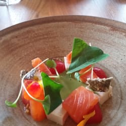Aubergine Restaurant - Salmon, smoked eel parfait and other tasty things