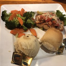 Salmon, garlic mash and veggies, my wife enjoyed. Salmon, garlic mash and veggies, my wife enjoyed.