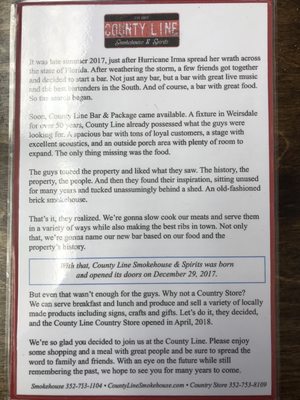 Menu photo 1 County Line Country Store Weirsdale, FL Menu photo 1 County Line Country Store Weirsdale, FL