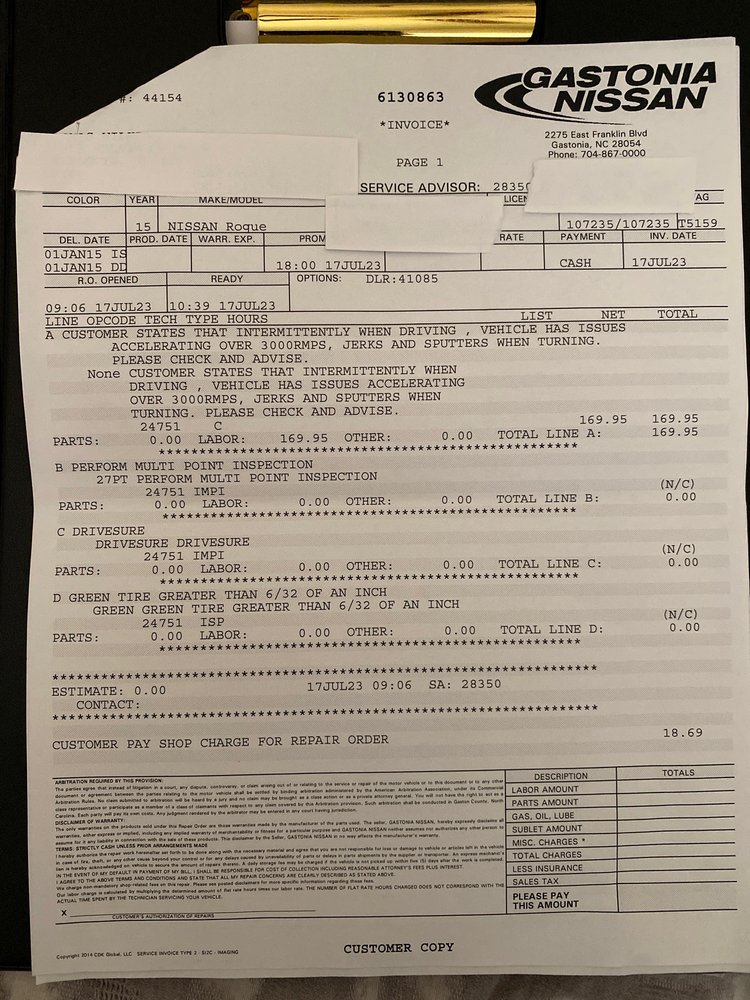 GASTONIA NISSAN SERVICE Updated June 2024 2275 E Franklin Blvd