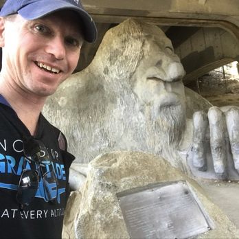 Fremont Troll - Me with troll behind - Public Art Near Me - Seattle, Washington Fremont Troll - Me with troll behind - Public Art Near Me - Seattle, Washington
