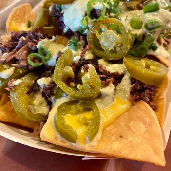 Slow Hand BBQ - Smoked Brisket Nachos,  no tomatoes  extra jalapeños - Barbeque Near Me - Pleasant Hill, California