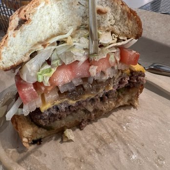 Lapper Sports Bar + Kitchen - B happy Hour Burger cross section - Sports Bars Near Me - San Diego, California