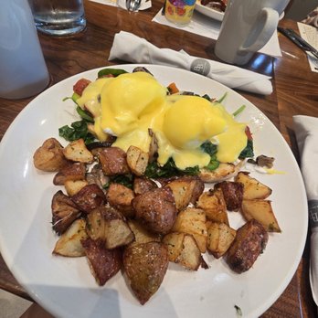 The Brunch Bar - Mushroom Benedict: English muffin, poached eggs, wild mushroom blend, roasted red pepper, spinach, and hollandaise sauce - Coffee & Tea Near Me - Rochester Hills, Michigan The Brunch Bar - Mushroom Benedict: English muffin, poached eggs, wild mushroom blend, roasted red pepper, spinach, and hollandaise sauce - Coffee & Tea Near Me - Rochester Hills, Michigan