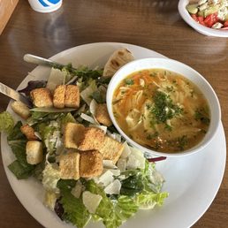 Greek Lemon Chicken Soup with Caesar Salad