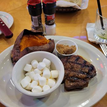 Texas Roadhouse - 6oz Dallas filet includes 2 sides: sweet potato and Caesar salad (not pictured) - Barbeque Near Me - Forsyth, Illinois Texas Roadhouse - 6oz Dallas filet includes 2 sides: sweet potato and Caesar salad (not pictured) - Barbeque Near Me - Forsyth, Illinois
