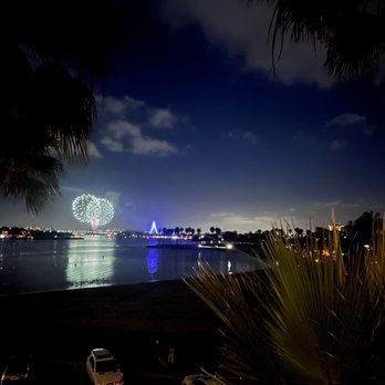 Bahia Resort Hotel - View from Deck at night, fireworks from Seaworld - San Diego, CA