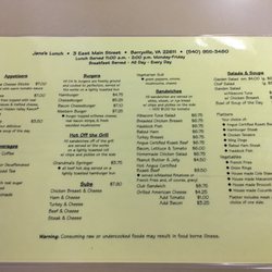 Jane's Lunch - Lunch menu