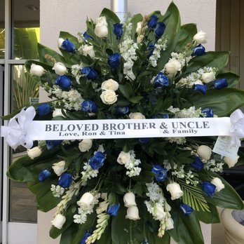 Flower Fair - Sky Burst Wreath of Blue & White Roses and Orchid Sprays - F3001 - Florists Near Me - Honolulu, Hawaii Flower Fair - Sky Burst Wreath of Blue & White Roses and Orchid Sprays - F3001 - Florists Near Me - Honolulu, Hawaii