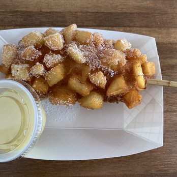 Myungrang Hot Dog - Potato & Mozzarella - topped with sugar with a side of cheese mustard. - Korean Near Me - Columbus, Ohio Myungrang Hot Dog - Potato & Mozzarella - topped with sugar with a side of cheese mustard. - Korean Near Me - Columbus, Ohio