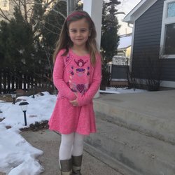Hopscotch - Granddaughter, Heidi, off to school in Boulder wearing her favorite outfit from Hopscotch!