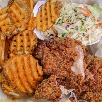 The Rollin Rooster - The Big Hen - 2 Fried Chicken Thighs, Waffle Fries and Funky Slaw. - Food Trucks Near Me - Pittsford, Vermont