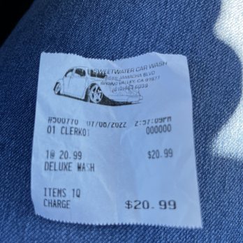 Best Car Wash & Auto Detailing - Receipt for a Deluxe Wash. - Car Wash Near Me - Spring Valley, California