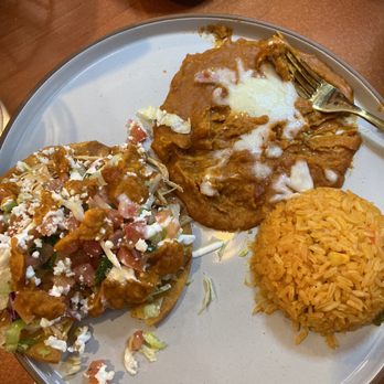 Fiesta Azul Tequila House - Chicken tostada lunch special (sorry I ate a bite first!) - Mexican Near Me - Altamonte Springs, Florida