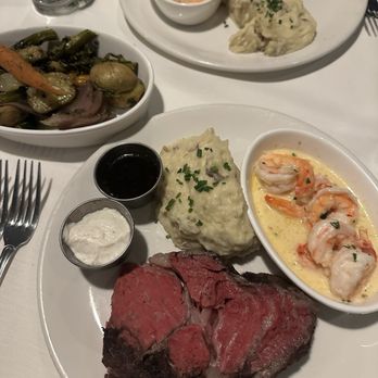 Chart House - NYE pre-fix dinner. Prime rib and added shrimp scampi and a side of veggies - Seafood Near Me - Stateline, Nevada