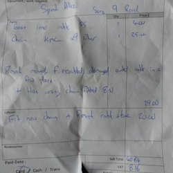 Gear Bikes - Receipt from bike shop elsewhere detailing work done that Gear failed in