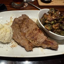 Ribeye with mashed potatoes and Crispy Brussels Sprouts