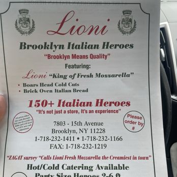 Lioni Italian Heroes - Menu - Cheese Shops Near Me - Brooklyn, New York Lioni Italian Heroes - Menu - Cheese Shops Near Me - Brooklyn, New York