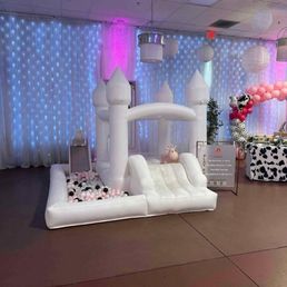Combo bouncy house with ball pit, 2 cow jumpers and slide. Combo bouncy house with ball pit, 2 cow jumpers and slide.
