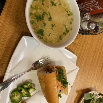 Pho Ann - Rice Noodle Soup (much smaller than Pho) and Pork Banh Mi, only 1/2 as I had already boxed the other half to bring home - Vietnamese Near Me - Nashville, Tennessee Pho Ann - Rice Noodle Soup (much smaller than Pho) and Pork Banh Mi, only 1/2 as I had already boxed the other half to bring home - Vietnamese Near Me - Nashville, Tennessee