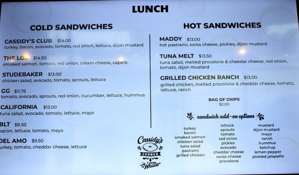 Menu photo 2 Cassidy´s Corner Whittier, CA