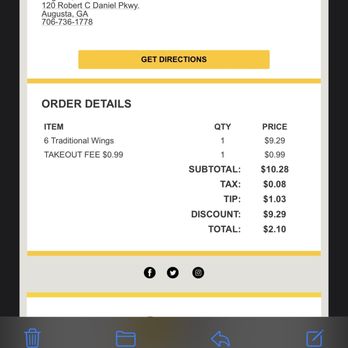 Buffalo Wild Wings - Receipt - Sports Bars Near Me - Augusta, Georgia